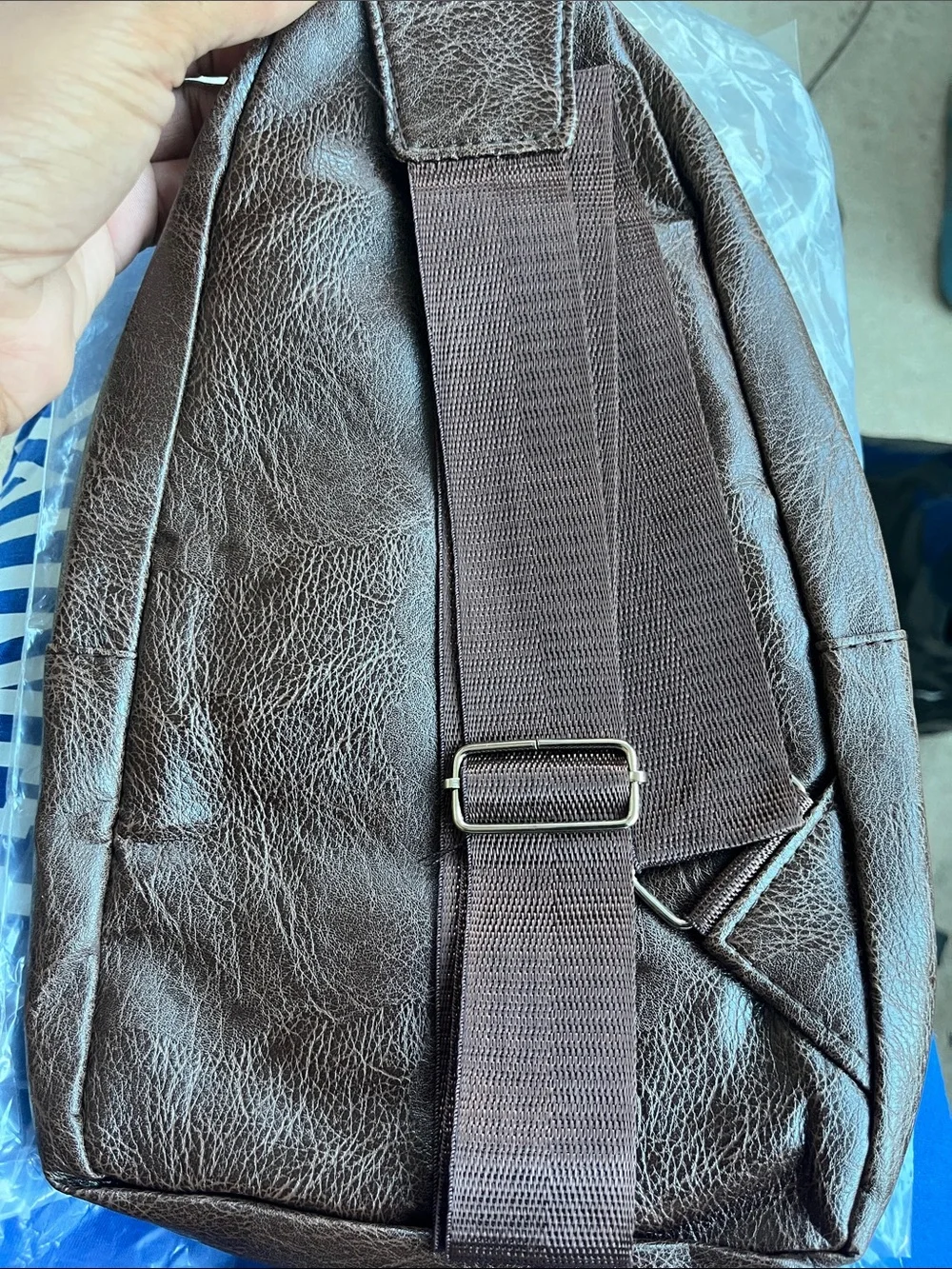 Brown Men's Leather-Style Sling Backpack